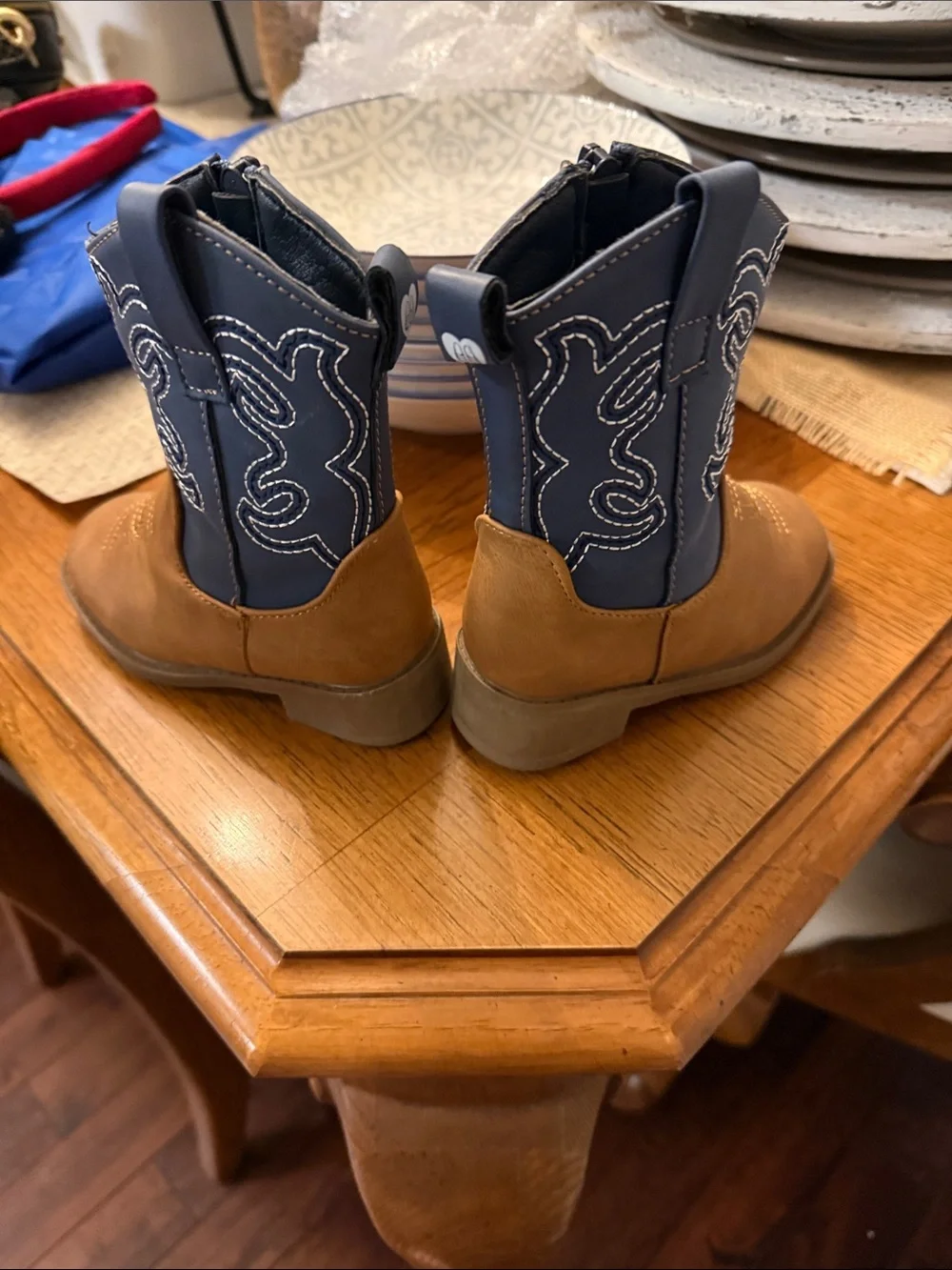 Stepping Stones Western zip Boots in Brown and Navy toddler 5